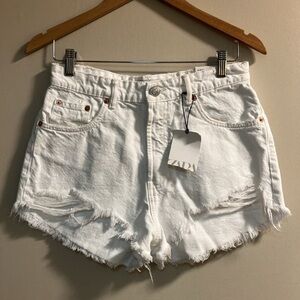 Zara White Distressed Denim Jean Shorts